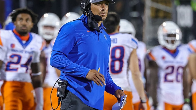 Sep 3, 2021; Orlando, Florida, USA; Boise State Broncos head coach Andy Avalos looks on against the UCF Knights during the second half at Bounce House. Mandatory Credit: Mike Watters-USA TODAY Sports