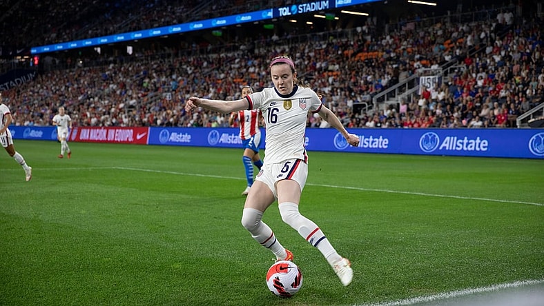 United States midfielder Rose Lavelle (16)  crosses the ball during the first half of the international friendly match between the the United States and Paraguay at TQL Stadium in West End.

United States Women S National Team Friendly Match Against Paraguay