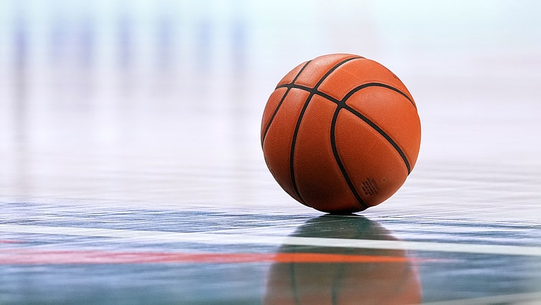 Nov 9, 2021; Coral Gables, Florida, USA; A general view of a basketball on the court during the first half between the Miami Hurricanes and the Canisius Golden Griffins at Watsco Center. Mandatory Credit: Jasen Vinlove-USA TODAY Sports