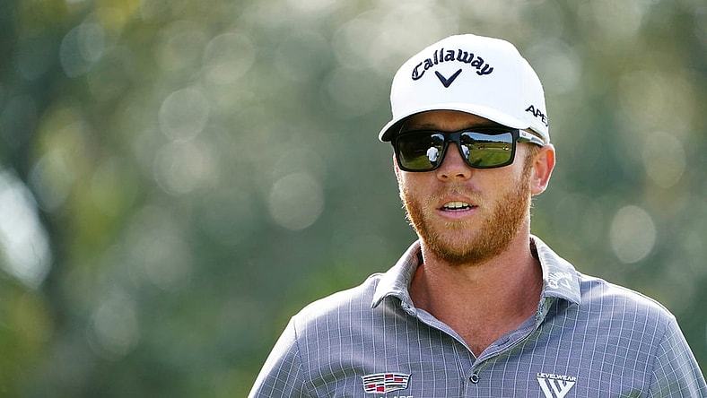 Nov 21, 2021; Sea Island, Georgia, USA; Talor Gooch walks off the second tee box  during the final round of the RSM Classic golf tournament at Sea Island Golf Club - Plantation Course. Mandatory Credit: John David Mercer-USA TODAY Sports