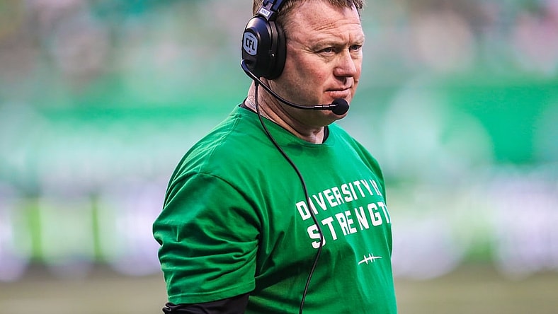 Aug 19, 2018; Regina, Saskatchewan, CAN; Saskatchewan Roughriders head coach Chris Jones during the second half against Calgary Stampeders during a Canadian Football League game at Mosaic Stadium. Saskatchewan Roughriders won 40-27. Mandatory Credit: Sergei Belski-USA TODAY Sports