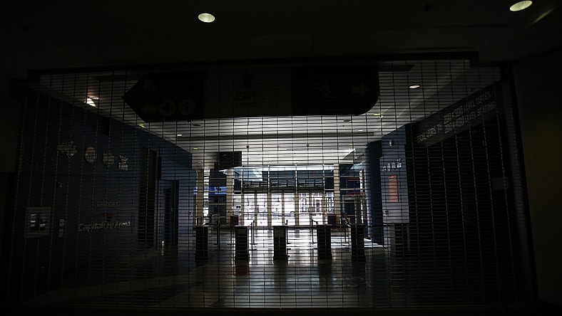 Mar 12, 2020; Washington, District of Columbia, USA; A view of a locked entrance prior to the scheduled game between the Detroit Red Wings and the Washington Capitals at Capital One Arena. Mandatory Credit: Geoff Burke-USA TODAY Sports