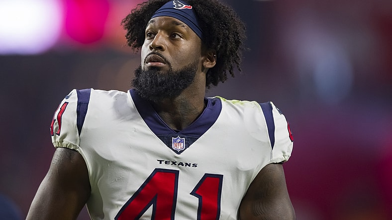 Oct 24, 2021; Glendale, Arizona, USA; Houston Texans linebacker Zach Cunningham (41) against the Arizona Cardinals at State Farm Stadium. Mandatory Credit: Mark J. Rebilas-USA TODAY Sports