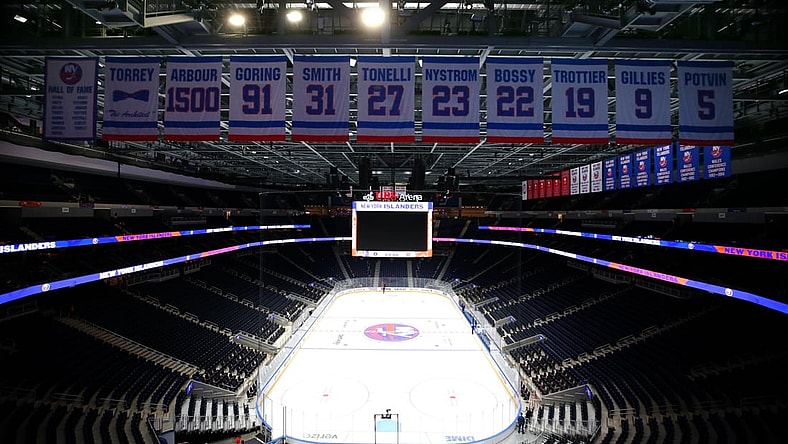 Nov 20, 2021; Elmont, New York, USA; General view of the inside of the arena before the New York Islanders play the Calgary Flames in the first ever hockey game at UBS Arena. Mandatory Credit: Brad Penner-USA TODAY Sports