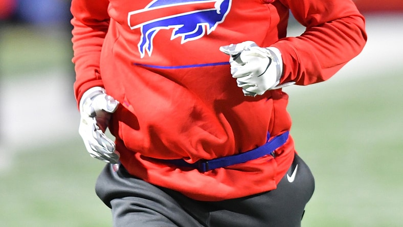 Dec 6, 2021; Orchard Park, New York, USA; Buffalo Bills wide receiver Cole Beasley warms up before a game against the New England Patriots at Highmark Stadium. Mandatory Credit: Mark Konezny-USA TODAY Sports