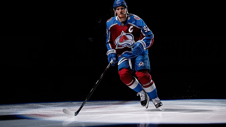 Dec 10, 2021; Denver, Colorado, USA; Colorado Avalanche left wing Gabriel Landeskog (92) is introduced before the game against the Detroit Red Wings at Ball Arena. Mandatory Credit: Isaiah J. Downing-USA TODAY Sports