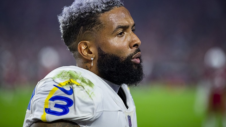 Dec 13, 2021; Glendale, Arizona, USA; Los Angeles Rams wide receiver Odell Beckham Jr. (3) against the Arizona Cardinals at State Farm Stadium. Mandatory Credit: Mark J. Rebilas-USA TODAY Sports