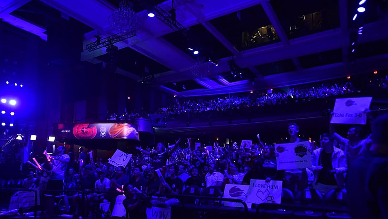 Apr 7, 2018; Miami Beach, FL, USA; The fans cheer during the League of Legends 2018 North America Spring Finals competition between Echo Fox and the Clutch Gaming at The Fillmore Miami Beach. Mandatory Credit: Jasen Vinlove-USA TODAY Sports