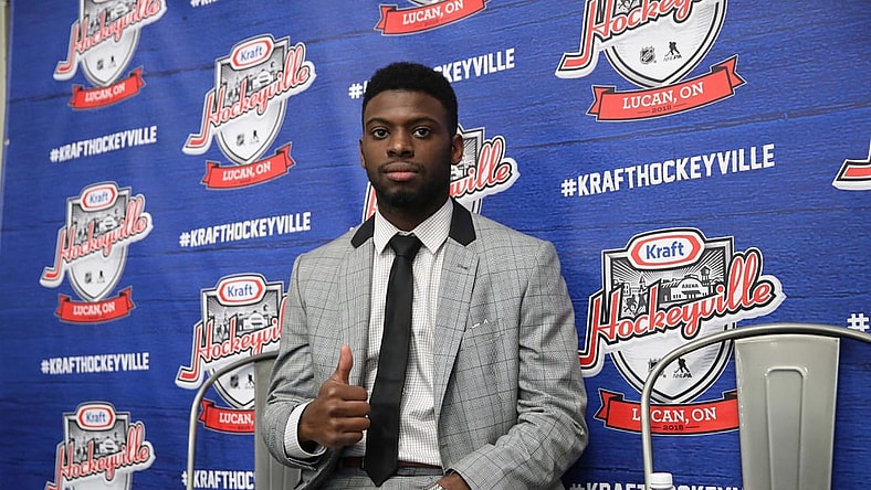 Sep 18, 2018; Lucan, Ontario, CAN; Toronto Maple Leafs defenseman Jordan Subban (46) poses for a photo during their preseason game against the Ottawa Senators at Lucan Community Memorial Centre. The Maple Leafs beat the Senators 4-1. Mandatory Credit: Tom Szczerbowski-USA TODAY Sports