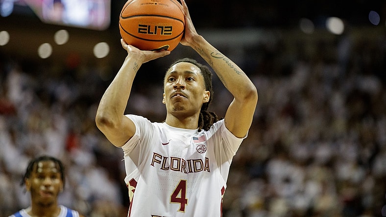 Florida State Seminoles guard Caleb Mills (4) shoots a free throw. The Florida State Seminoles defeated the Duke Blue Devils 79-78 in overtime at the Donald L. Tucker Civic Center on Tuesday, Jan. 18, 2022.

Fsu V Duke Second Half1062