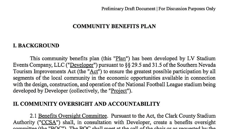 Oakland Raiders Las Vegas Raiders Community Benefits Plan Las Vegas Stadium Authority Las Vegas Raiders Report
