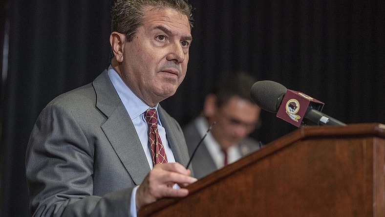 Jan 2, 2020; Ashburn, VA, USA; Washington Commanders owner Daniel Snyder speaks during the introductory press conference for head coach Ron Rivera at Inova Sports Performance Center. Mandatory Credit: Brad Mills-USA TODAY Sports