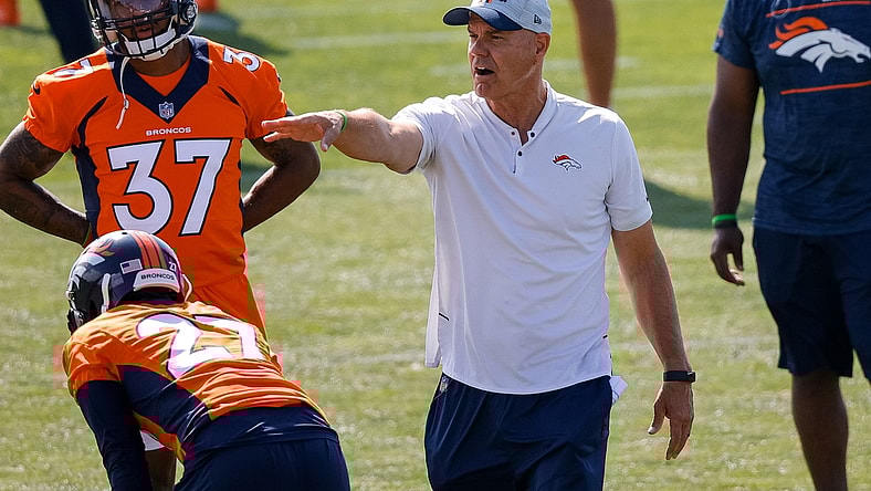 Jul 29, 2021; Englewood, CO, United States; Denver Broncos defensive coordinator Ed Donatell during training camp at UCHealth Training Center. Mandatory Credit: Isaiah J. Downing-USA TODAY Sports