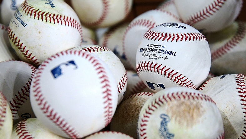 Oct 15, 2021; Houston, Texas, USA; General view of batting practice baseballs before game one of the 2021 ALCS between the Houston Astros and the Boston Red Sox at Minute Maid Park. Mandatory Credit: Troy Taormina-USA TODAY Sports