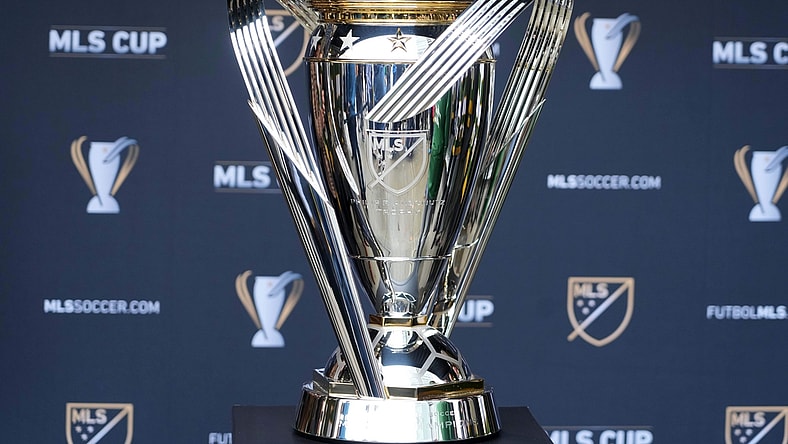 Dec 10, 2021; Portland, OR, USA; A detailed view of the Philip F. Anschutz Trophy at Providence Park prior to the MLS Cup between the New York City FC and Portland Timbers. Mandatory Credit: Kirby Lee-USA TODAY Sports