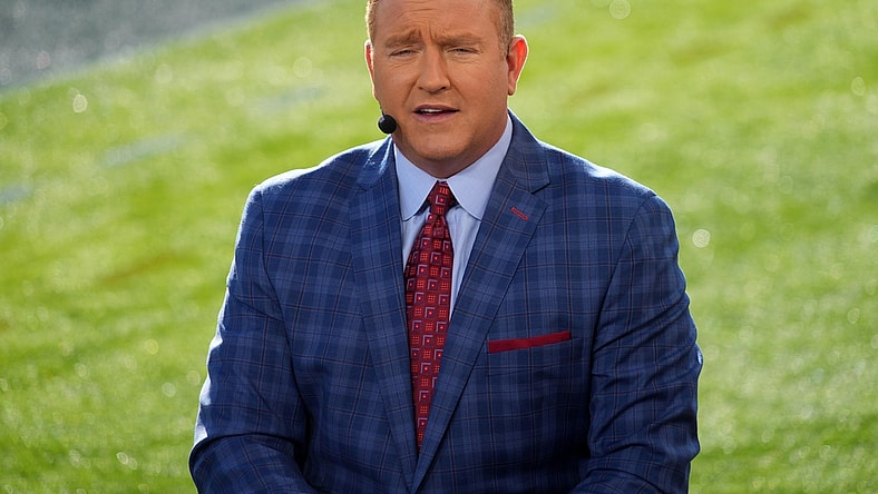Jan 1, 2022; Pasadena, California, USA; ESPN broadcaster Kirk Herbstreit during the 2022 Rose Bowl at Rose Bowl. Mandatory Credit: Kirby Lee-USA TODAY Sports