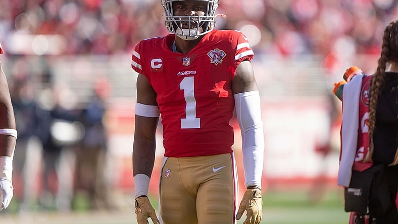 Jan 2, 2022; Santa Clara, California, USA;  San Francisco 49ers free safety Jimmie Ward (1) during the second quarter against the Houston Texans at Levi's Stadium. Mandatory Credit: Stan Szeto-USA TODAY Sports