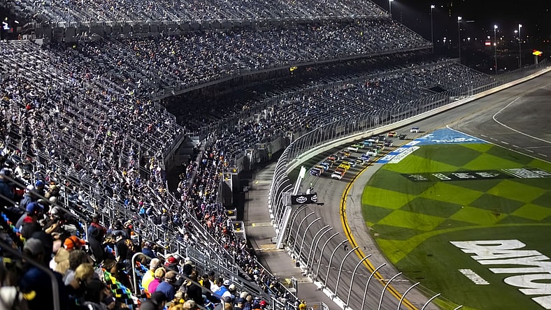 Feb 14, 2021; Daytona Beach, Florida, USA; Overall view as the field of NASCAR Cup Series drivers take the green flag on a restart during the Daytona 500 at Daytona International Speedway. Mandatory Credit: Mark J. Rebilas-USA TODAY Sports