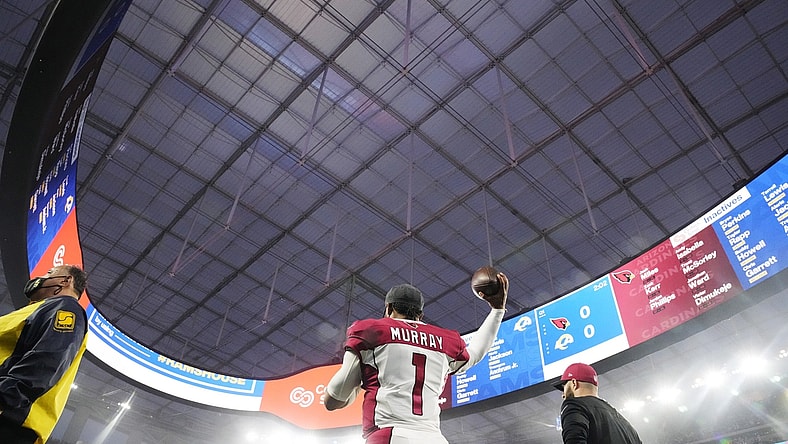 Jan 17, 2022; Los Angeles, California, USA; Arizona Cardinals quarterback Kyler Murray (1) warms up before playing against the Los Angeles Rams in the NFC Wild Card playoff game.
Nfc Wild Card Playoff Cardinals Vs Rams