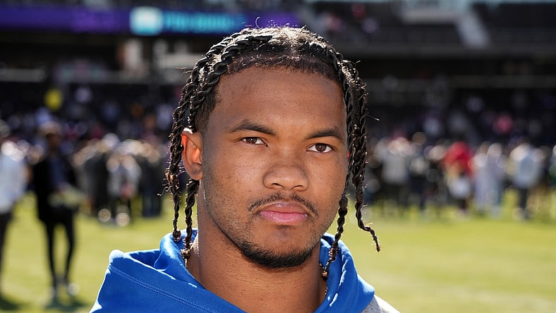 Feb 5, 2022; Las Vegas, NV, USA; Arizona Cardinals quarterback Kyler Murray (1) during NFC practice at the Las Vegas Ballpark. Mandatory Credit: Kirby Lee-USA TODAY Sports
