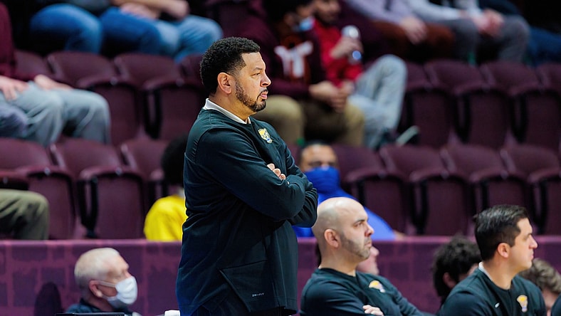 Feb 7, 2022; Blacksburg, Virginia, USA; Pittsburg Panthers head coach Jeff Capel looks on during a game against the Virginia Tech Hokies during the second half at Cassell Coliseum. Mandatory Credit: Ryan Hunt-USA TODAY Sports