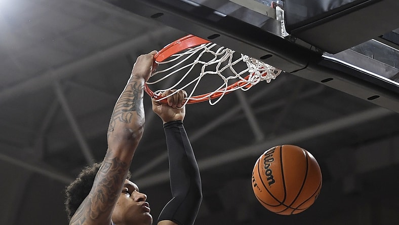 Feb 12, 2022; Chestnut Hill, Massachusetts, USA;  Duke Blue Devils forward Paolo Banchero (5) dunks the ball during the first half against the Boston College Eagles at Conte Forum. Mandatory Credit: Bob DeChiara-USA TODAY Sports