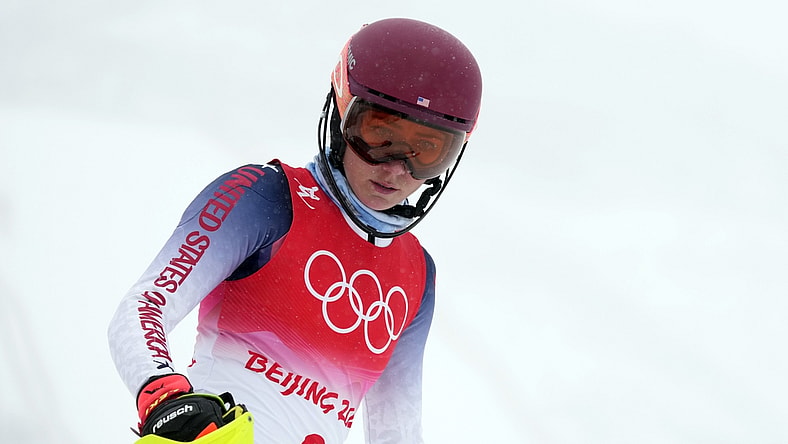 Feb 17, 2022; Yanqing, China; Mikaela Shiffrin (USA) competes in the women   s alpine skiing combined event during the Beijing 2022 Olympic Winter Games at Yanqing Alpine Skiing Centre. Mandatory Credit: Eric Bolte-USA TODAY Sports