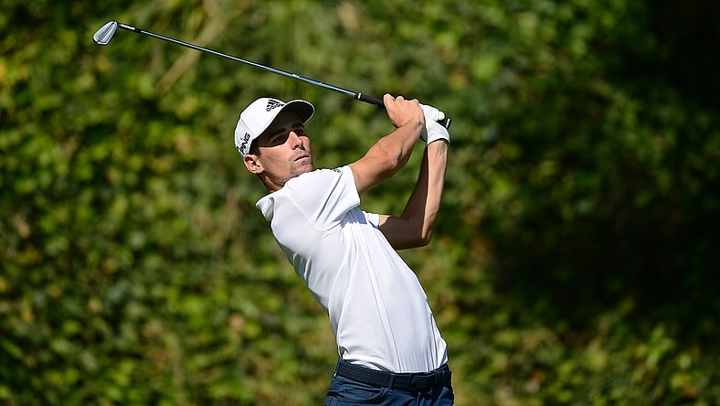 Feb 20, 2022; Pacific Palisades, California, USA; Joaquin Niemann hits from the sixth tee during the final round of the Genesis Invitational golf tournament. Mandatory Credit: Gary A. Vasquez-USA TODAY Sports