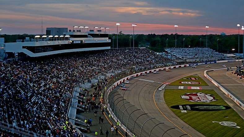Apr 21, 2018; Richmond, VA, USA; A an over all view of the start/finish line during the Toyota Owners 400 at Richmond International Raceway. Mandatory Credit: Peter Casey-USA TODAY Sports