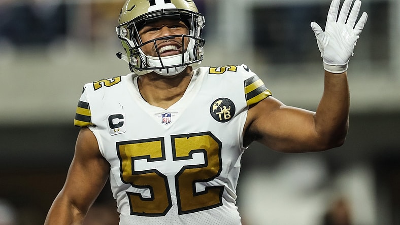 Oct 28, 2018; Minneapolis, MN, USA; New Orleans Saints linebacker Craig Robertson (52) celebrates during the fourth quarter against the Minnesota Vikings at U.S. Bank Stadium. Mandatory Credit: Brace Hemmelgarn-USA TODAY Sports