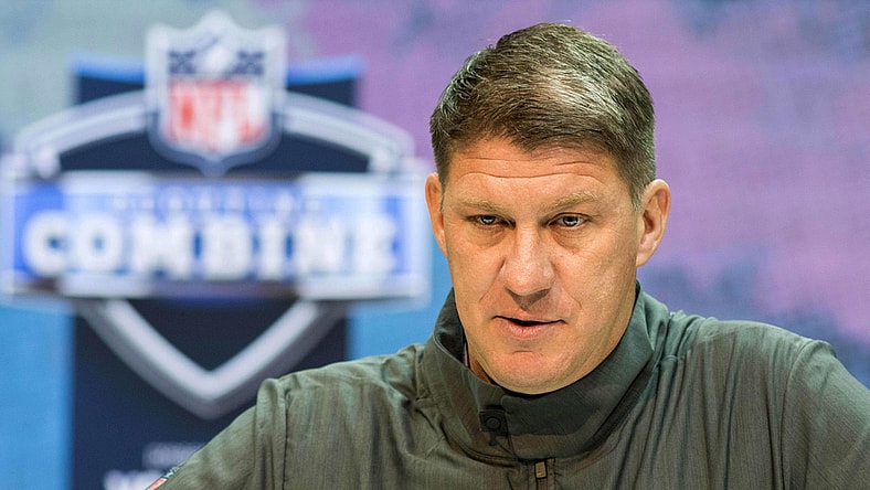 Feb 27, 2019; Indianapolis, IN, USA; Tampa Bay Buccaneers general manager Jason Licht speaks to media during the 2019 NFL Combine at Indianapolis Convention Center. Mandatory Credit: Trevor Ruszkowski-USA TODAY Sports
