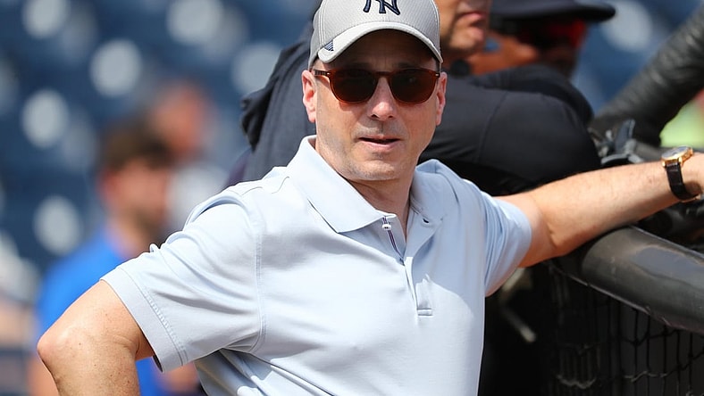 Feb 18, 2020; Tampa, Florida, USA;New York Yankees general manager Brian Cashman during spring training at George M. Steinbrenner Field. Mandatory Credit: Kim Klement-USA TODAY Sports