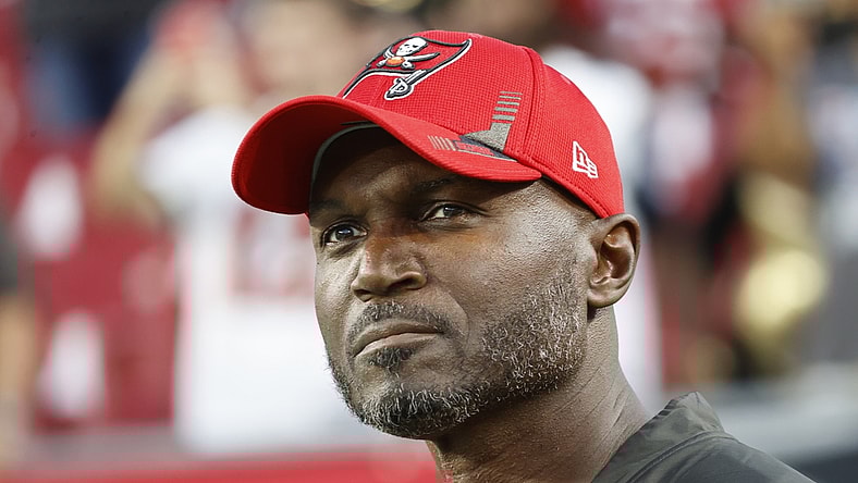 Sep 9, 2021; Tampa, Florida, USA; Tampa Bay Buccaneers defensive coordinator Todd Bowles looks on before a game against the Dallas Cowboysn at Raymond James Stadium. Mandatory Credit: Kim Klement-USA TODAY Sports