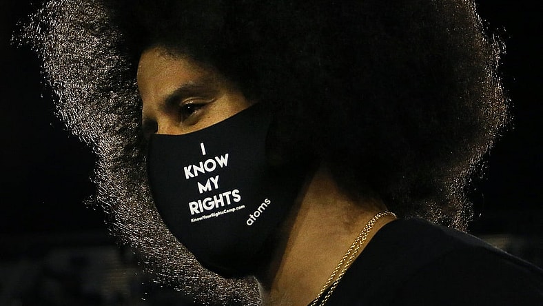 Colin Kaepernick gets inducted into the Nevada Sports Hall of Fame during halftime of the game against Idaho State at Mackay Stadium in Reno on Sept. 11, 2021.Ren Kaepernick Unr 02