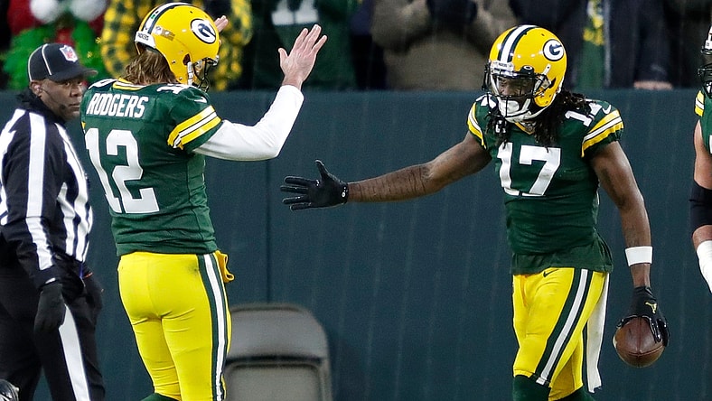 Green Bay Packers quarterback Aaron Rodgers (12) celebrates with wide receiver Davante Adams (17) after scoring a touchdown in the second quarter during their football game Saturday, December 25, 2021, at Lambeau Field in Green Bay, Wis. The touchdown Adams ahead of Jordy Nelsons for touchdown receptions from Rodgers.Dan Powers/USA TODAY NETWORK-Wisconsin

Apc Packvsbrowns 1225211374djp