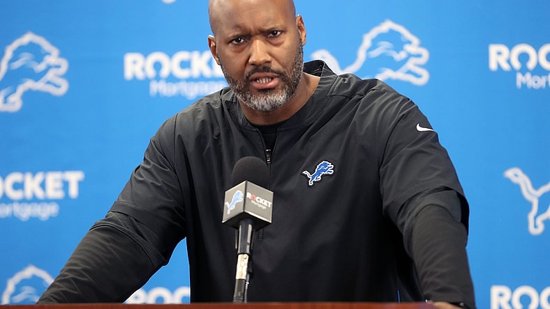 Lions GM Brad Holmes speaks to the media on Tuesday, Jan.11, 2022, in Allen Park.

Lions