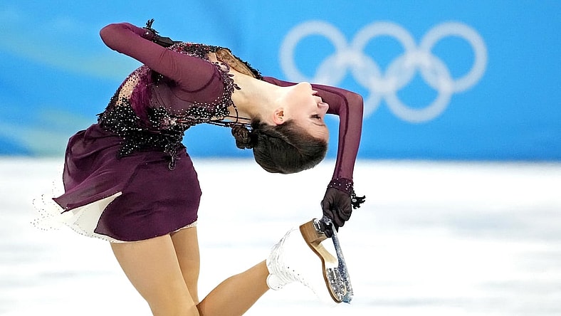 Feb 17, 2022; Beijing, China; Anna Shcherbakova (ROC) in the women   s figure skating free program during the Beijing 2022 Olympic Winter Games at Capital Indoor Stadium. Mandatory Credit: Robert Deutsch-USA TODAY Sports