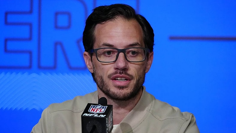 Mar 2, 2022; Indianapolis, IN, USA; Miami Dolphins coach Mike McDaniel during the NFL Combine at the Indiana Convention Center. Mandatory Credit: Kirby Lee-USA TODAY Sports