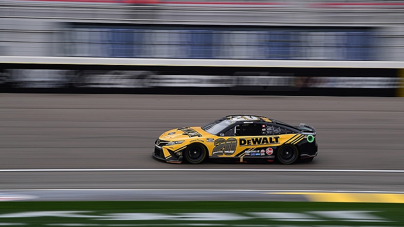 Mar 5, 2022; Las Vegas, Nevada, USA; NASCAR Cup Series driver Christopher Bell (20) during qualifying for the Pennzoil 400 at Las Vegas Motor Speedway. Mandatory Credit: Gary A. Vasquez-USA TODAY Sports