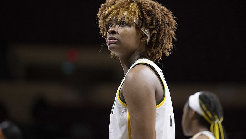 Mar 13, 2022; Kansas City, MO, USA; Baylor Lady Bears forward NaLyssa Smith (1) looks on during the second half against the Texas Longhorns at Municipal Auditorium. Mandatory Credit: Amy Kontras-USA TODAY Sports