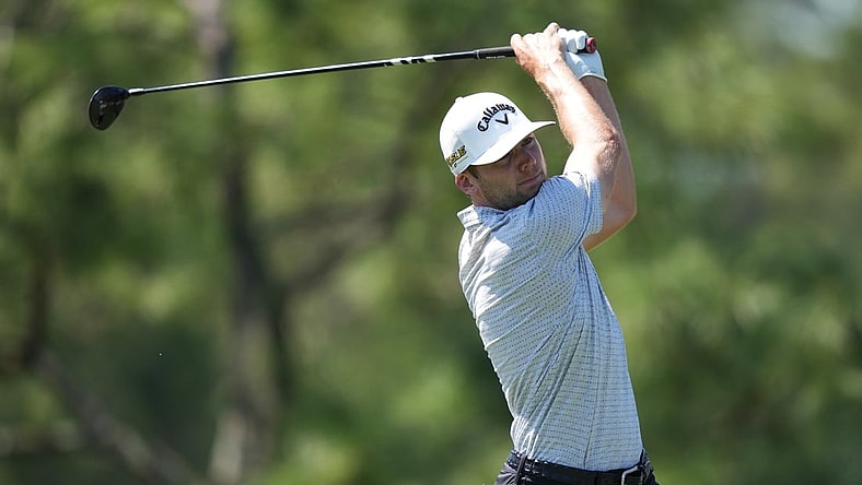 Mar 18, 2022; Palm Harbor, Florida, USA; Sam Burns tees off on the 6th hole during the second round of the Valspar Championship golf tournament. Mandatory Credit: Jasen Vinlove-USA TODAY Sports