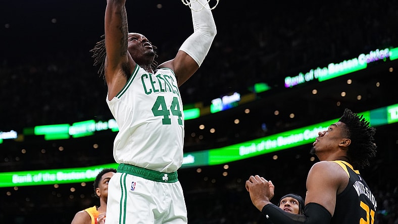 Mar 23, 2022; Boston, Massachusetts, USA; Boston Celtics center Robert Williams III (44) makes the basket against the Utah Jazz in the first quarter at TD Garden. Mandatory Credit: David Butler II-USA TODAY Sports