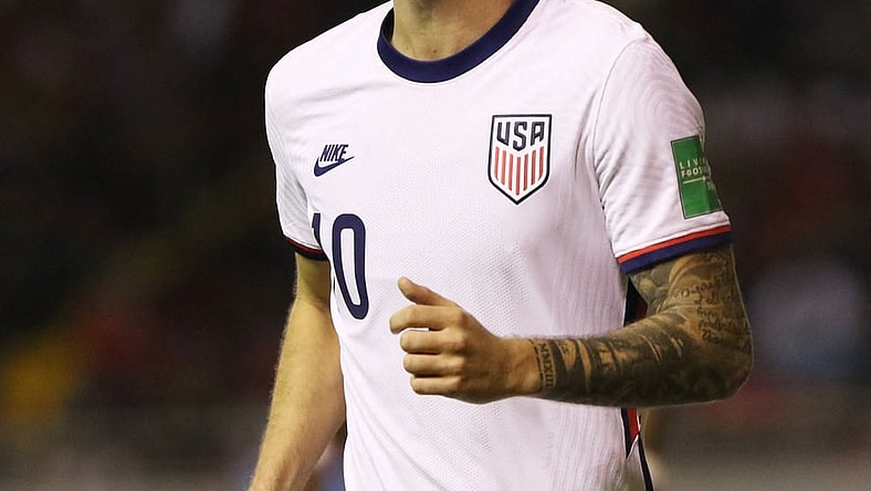 Mar 30, 2022; San Jose, Costa Rica; (EDITORS NOTE: Photo is for use by U.S. and Canadian Customers Only) Christian Pulisic of the U.S. reacts during the first half against Costa Rica at Estadio Nacional. Mandatory Credit: Mayela Lopez/Reuters via USA TODAY Sports