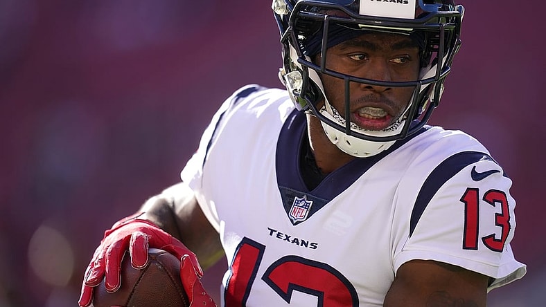 Jan 2, 2022; Santa Clara, California, USA; Houston Texans wide receiver Brandin Cooks (13) runs with the ball before the start of the game against the San Francisco 49ers at Levi's Stadium. Mandatory Credit: Cary Edmondson-USA TODAY Sports