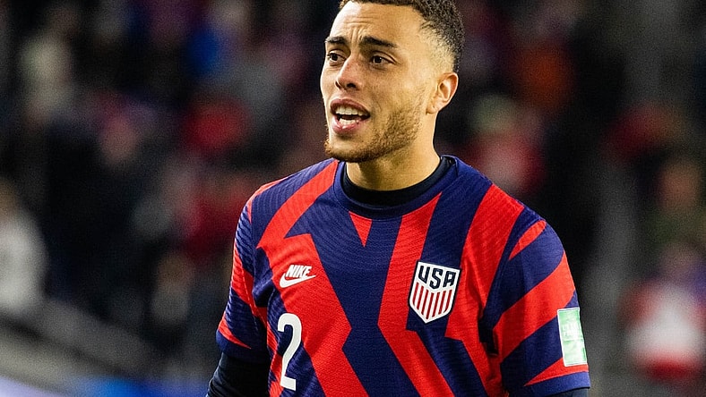 Jan 27, 2022; Columbus, Ohio, USA; United States defender Sergino Dest (2) during the CONCACAF FIFA World Cup Qualifier soccer match against El Salvador at Lower.com Field. Mandatory Credit: Trevor Ruszkowski-USA TODAY Sports