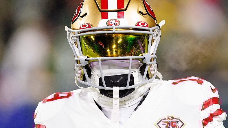 Jan 22, 2022; Green Bay, Wisconsin, USA; San Francisco 49ers wide receiver Deebo Samuel (19) during warmups prior to a NFC Divisional playoff football game against the Green Bay Packers at Lambeau Field. Mandatory Credit: Jeff Hanisch-USA TODAY Sports