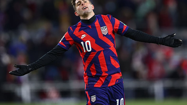 Feb 2, 2022; St. Paul, Minnesota, USA; United States forward Christian Pulisic (10) celebrates after scoring a goal against Honduras during a CONCACAF FIFA World Cup Qualifier soccer match at Allianz Field. Mandatory Credit: Harrison Barden-USA TODAY Sports