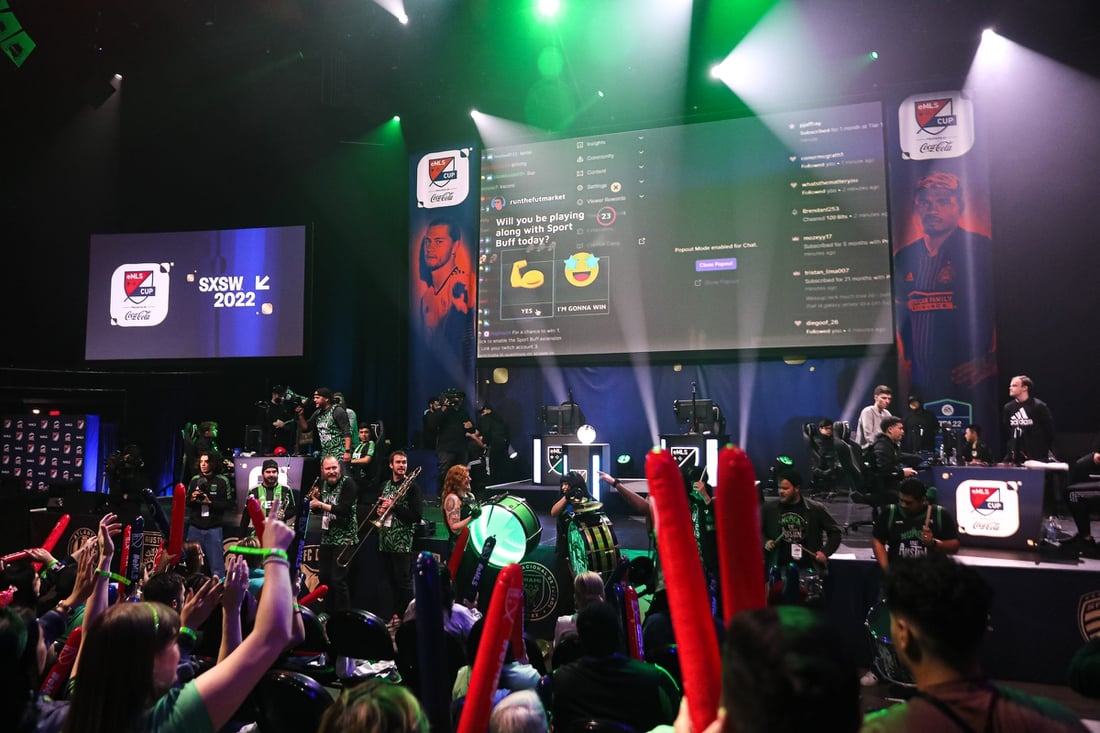 A crowd full of Austin FC fans cheered for Austin FC's eMLS player, John Garcia, during the eMLS Cup tournament at the Moody Theater on March 13, 2022. The eMLS Cup is the championship tournament that determines which player is the best FIFA esports player in North America.

Aem Sxsw Emls Cup 16