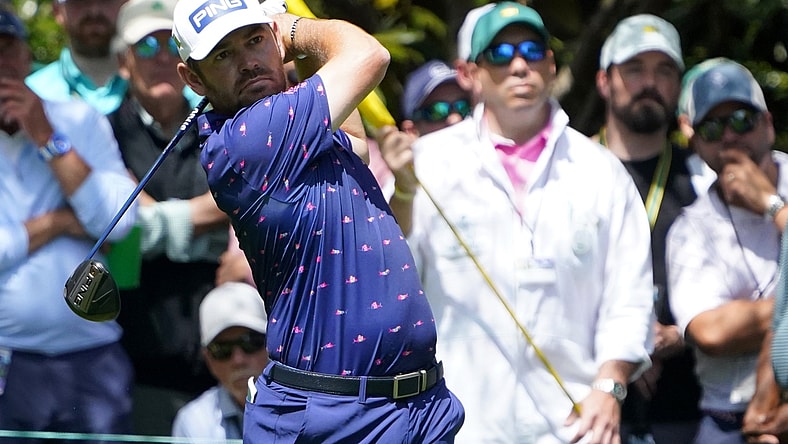 Apr 7, 2022; Augusta, Georgia, USA; Louis Oosthuizen tees off on no. 7 during the first round of The Masters golf tournament at Augusta National Golf Club. Mandatory Credit: Danielle Parhizkaran-Augusta Chronicle/USA TODAY Sports