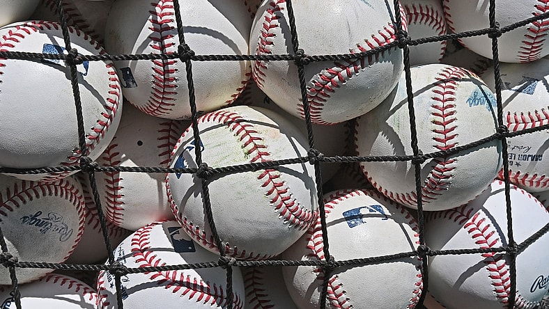 Apr 16, 2022; Kansas City, Missouri, USA;  A general view of a baseballs, prior to a game between the Detroit Tigers and Kansas City Royals at Kauffman Stadium. Mandatory Credit: Peter Aiken-USA TODAY Sports